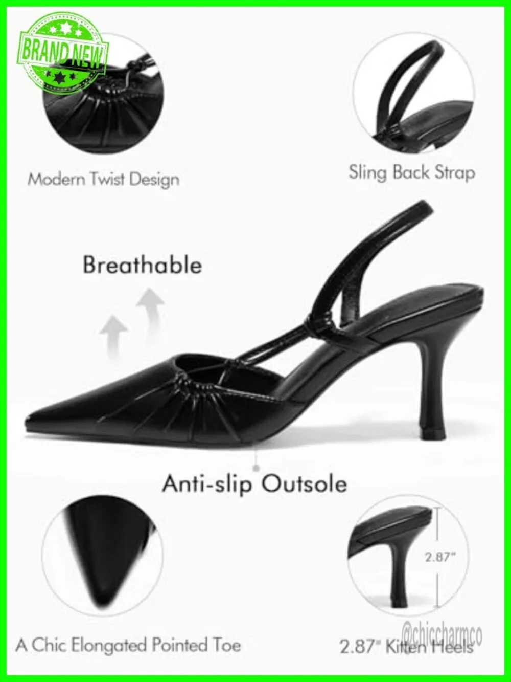 Womens Slingback Kitten Heels Closed Pointed Toe Pumps D'Orsay Party Dress Shoes